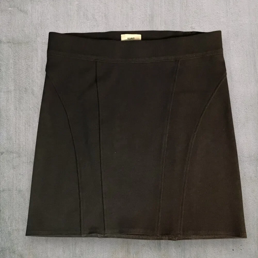 Helmut Black Structured Ponte Mini Skirt L Minimalist Modern Capsule Wardrobe